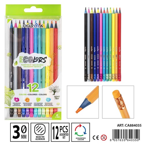 [0231867] Lápices pastel con borrador 12 colores - Materiales de dibujo