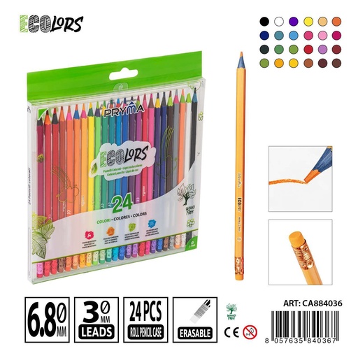 [0231868] Lápices pastel con borrador 24 colores - Material de arte