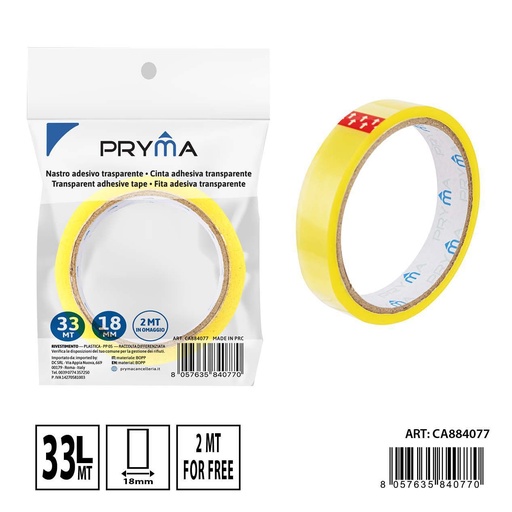 [0234533] Cinta adhesiva amarilla transparente 18mmx33m - Suministros de oficina