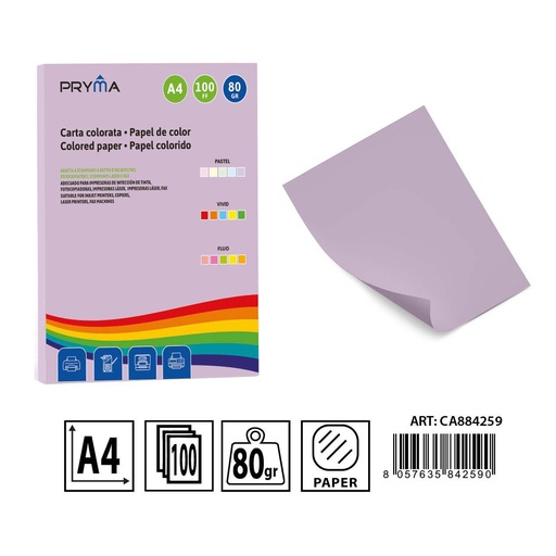 [0233658] Papel color pastel lavanda 100 hojas - Materiales de arte y manualidades 