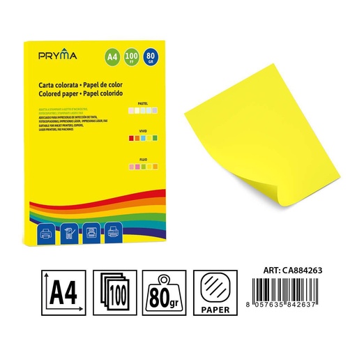 [0233662] Papel de colores vivos amarillo 100 hojas - Materiales de arte y manualidades 