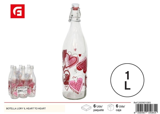 [A002584] Botella de vidrio Lory 1L Heart to Heart