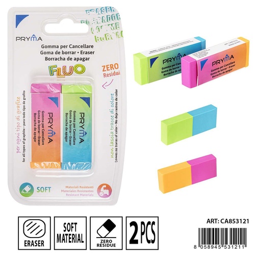 [0231871] Goma de borrar color neón 2 piezas - Utensilios de papelería