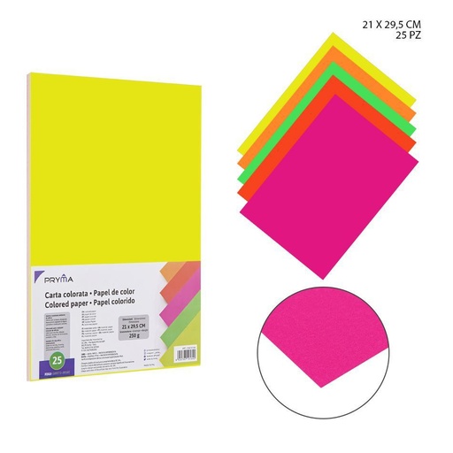 [0229837] Papel de color fluor 250g 25piezas A4 - Manualidades