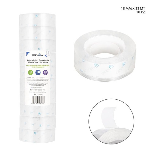 [0231044] Cinta adhesiva super transparente 18mm x 33m 10 piezas - Suministros de oficina