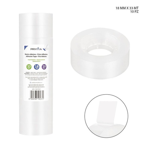 [0231046] Cinta adhesiva transparente 18mm x 33m 10 piezas - Suministros de oficina