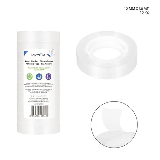 [0231049] Cinta adhesiva transparente 10mm x 30m 10pzs - Suministros de oficina