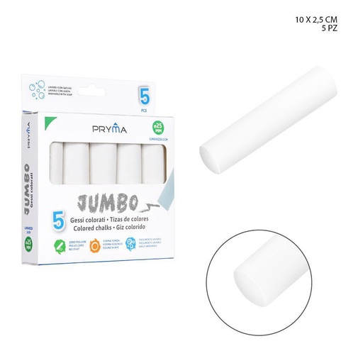 [0230599] Tiza jumbo 10X2.5CM 5PZ blanca - Utensilios para pizarras