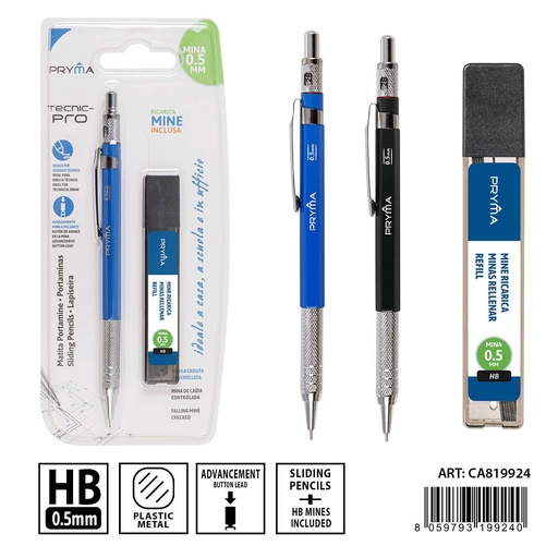 [0231086] Portaminas + minas de repuesto HB 0.5 mm 2 piezas - Útiles de escritura