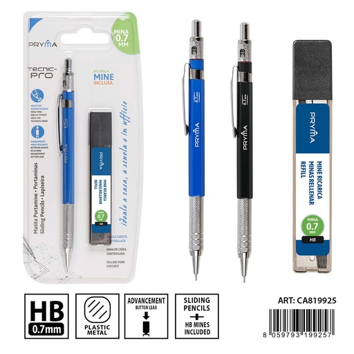 [0231087] Portaminas + minas de repuesto HB 0.7 mm 2 piezas - Útiles de escritura