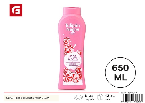 [111609317] Gel de ducha Tulipán negro 650 ml Fresa y Nata - Productos de cuidado personal