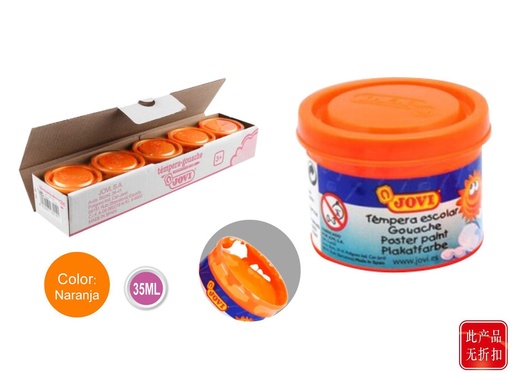 [A000208] Gouache tempera 5 botes 35 ml naranja - Material artístico