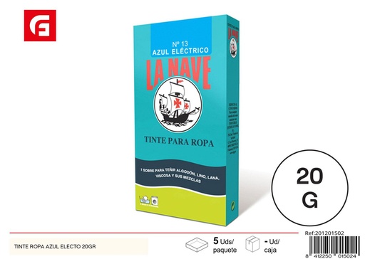 [201201502] Tinte ropa azul eléctrico 20GR - Pintura para telas
