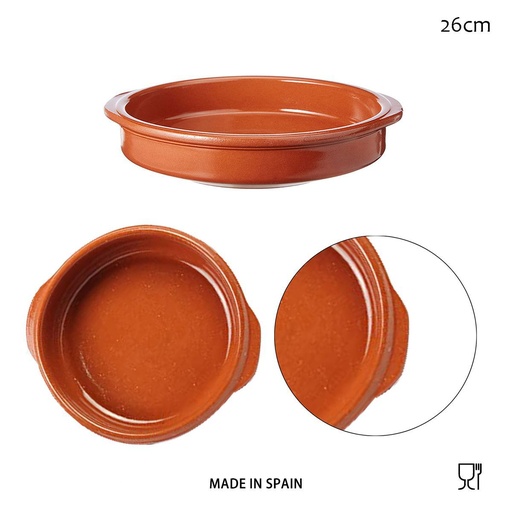 [A000171] Cazuela circular de barro con asas 26 cm - Utensilios de cocina 