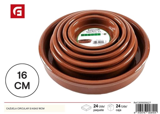 [A000166] Cazuela circular de barro rojo 16 cm - Utensilios de cocina tradicionales