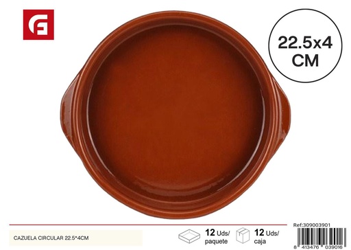 [309003901] Cazuela cerámica circular 22.5x4 cm - Utensilio de cocina