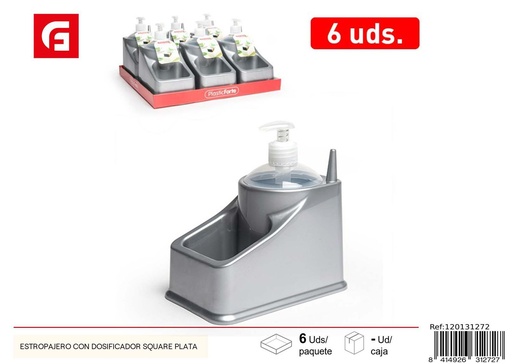 [120131272] Estropajero con dosificador square plata - Cocina y organización