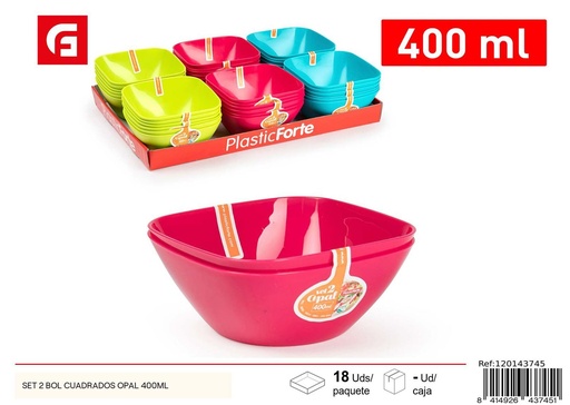 [120143745] Set de 2 bol cuadrado opal 400ml - Bowls de plástico para cocina