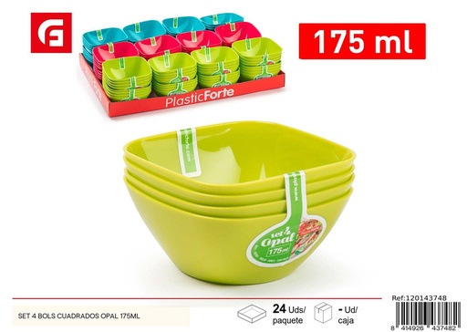 [120143748] Set de 4 bol cuadrado opal 175ml - Bowls de plástico para cocina