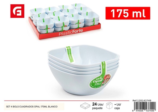 [120143749] Set de 4 bol cuadrado opal 175ml blanco - Bowls de plástico para sopa