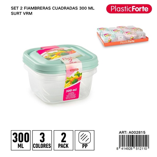 [A002815] Set de 2 fiambreras cuadradas 300ml con tapa verde