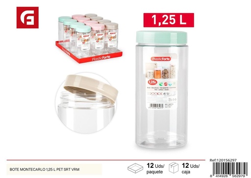 [A002777] Tarro Montecarlo 1.25L PET surtido verde para almacenaje de alimentos