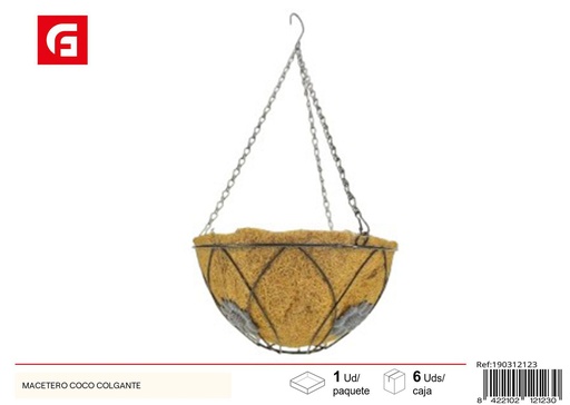 [190312123] Macetero coco colgante para jardín y decoración exterior