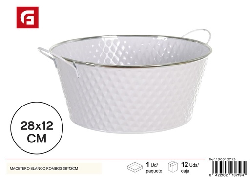 [190313719] Macetero metálico blanco rombos 28*12 cm - Jardinería decorativa