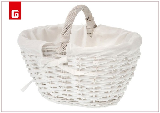 [190361786] Cesta ovalada de mimbre blanca con forro para almacenamiento decorativo