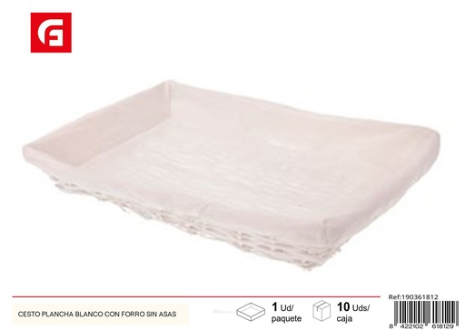 [190361812] Cesto plano blanco con forro sin asas - Decoración del hogar y cestas de mimbre