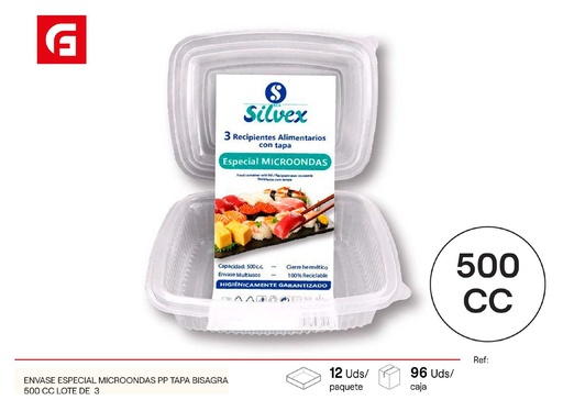 [120780012] Recipiente desechable con tapa de 500cc para microondas - Utensilios desechables