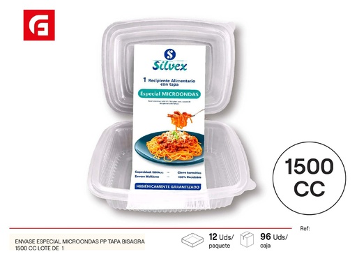 [120780019] Recipiente con tapa 1500cc especial para microondas - Desechables