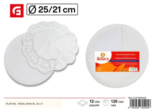 [120780405] Plato de papel blanco 25/21cm - Artículos desechables