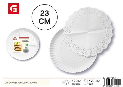 [120780491] Plato redondo de papel blanco de 23cm - Artículos desechables