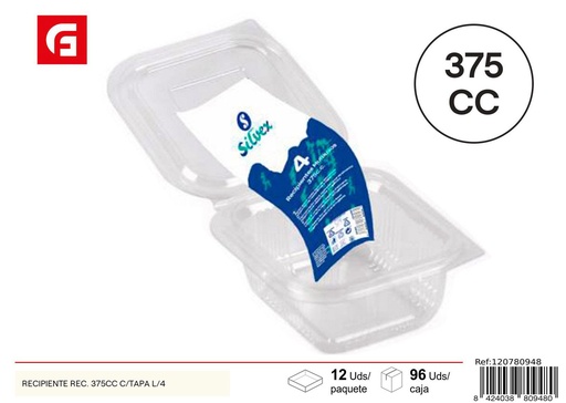 [120780948] Recipiente rectangular 375 cc con tapa 4 pz - Envases para comida