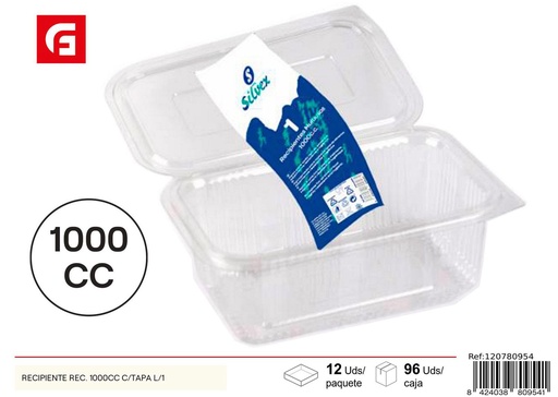 [120780954] Recipiente rectangular 1000 cc con tapa 1 pz - Artículos desechables