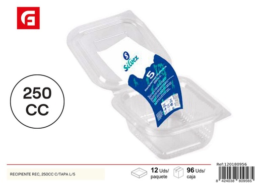 [120180956] Recipiente rectangular 250 cc con tapa 5 pz - Envases de comida