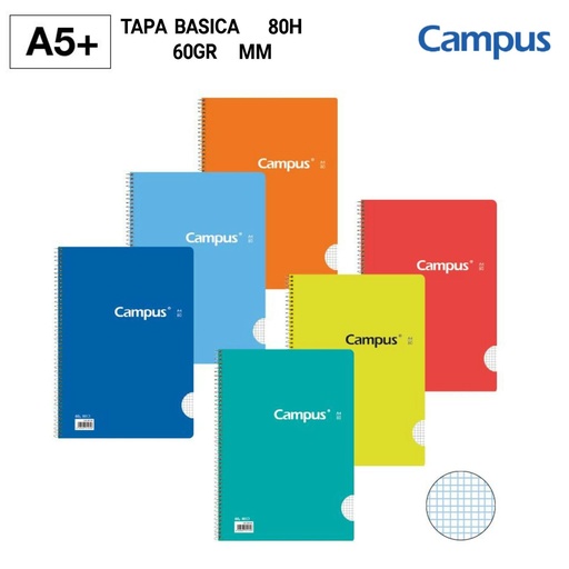[A001097] BLOC ESPIRAL A5+ 80H 60GR MM - Cuaderno de espiral con cubierta blanda