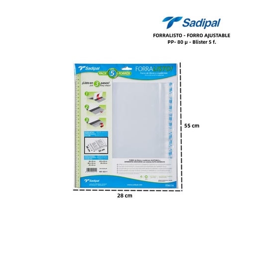 [A000376] Forro ajustable 28x55 cm 5 unidades - Papelería