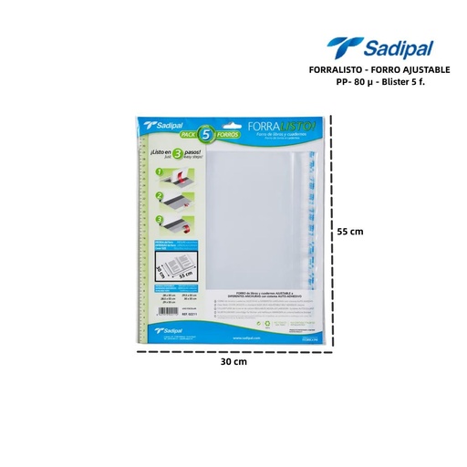 [A000380] Forro ajustable 30x55 cm 5 unidades - Papelería