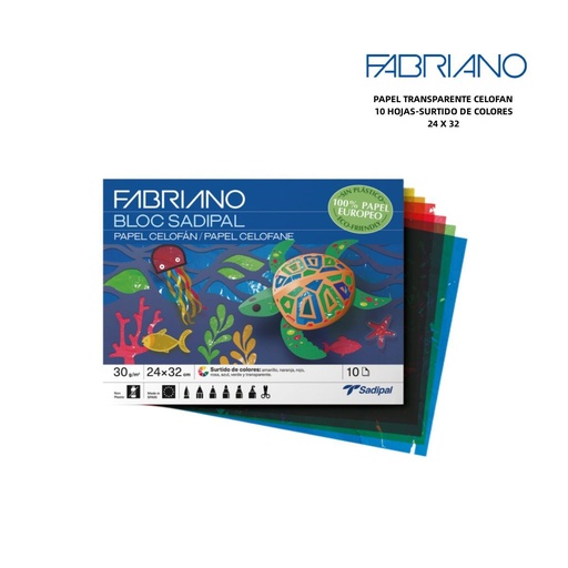 [A000374] Papel transparente celofán 10 hojas 32x24cm - Manualidades y papelería