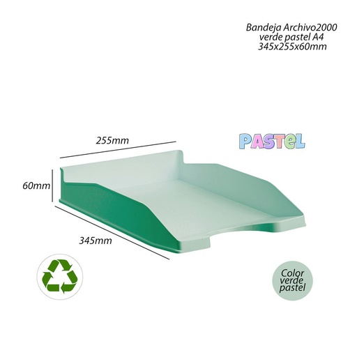 [A000593] Bandeja verde pastel 345 x 255 x 60 mm - Materiales de oficina