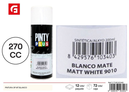 [171810340] Aerosol Pintyplus blanco mate 9010 270cc - Pintura calidad