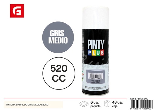[171825600] Pintura spray brillo gris medio 520CC - Pintura y ferretería