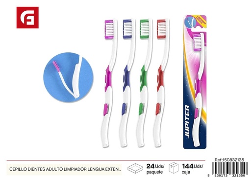 [150832135] Cepillo de dientes adulto con limpiador de lengua extensible - Productos de cuidado personal