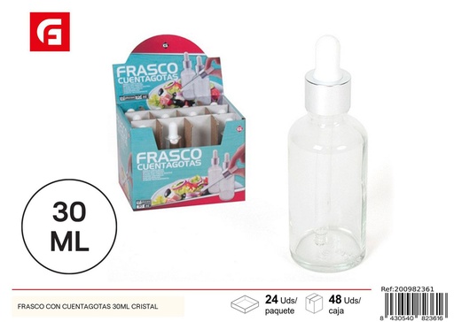 [A002031] Frasco de vidrio con cuentagotas 30ml para aceites y esencias