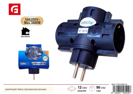 [170158514] Adaptador triple con enchufe Schuko - Accesorios eléctricos