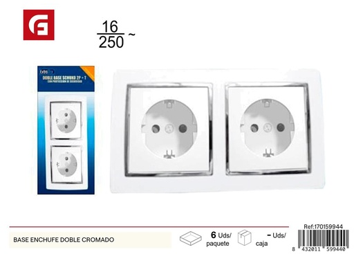 [170159944] Bases de enchufe doble cromado - Accesorios eléctricos y conectividad