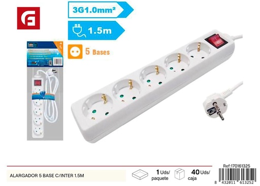 [170161325] Alargador 5 bases con interruptor 1.5m - Suministros eléctricos