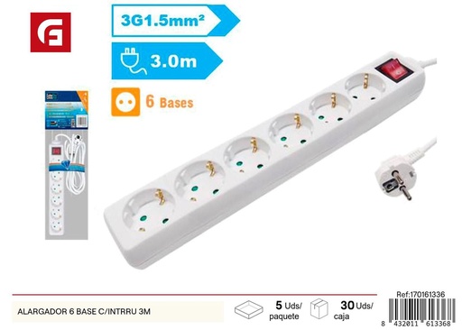 [170161336] Alargador de 6 bases con interruptor 3 m - Suministros eléctricos